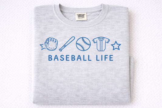 Baseball Life Embroidered Comfort Colors T-Shirt
